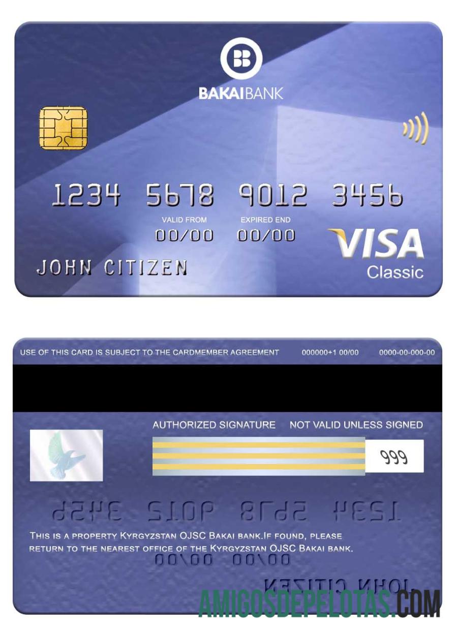 Kyrgyzstan OJSC Bakai Bank Visa Classic Card real example